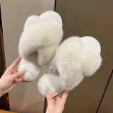 Plush Cross Strap Warm Rabbit Fur Slippers ZFLX-FL-74