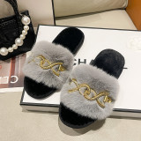 Metal Twist Chain Furry Warm Slippers ZFLX-FL-64