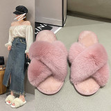 Plush Cross Strap Warm Rabbit Fur Slippers ZFLX-FL-74