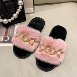Metal Twist Chain Furry Warm Slippers ZFLX-FL-64