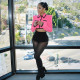 Shoulder Pads Clashing Color Short Jacket Two Piece Shorts Set FL-23549