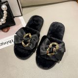 Warm Bowknot Metal Chain Flat Heel Open Slippers ZFLX-FL-70