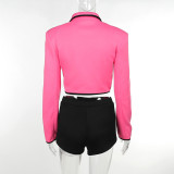 Shoulder Pads Clashing Color Short Jacket Two Piece Shorts Set FL-23549