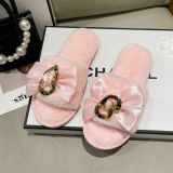 Warm Bowknot Metal Chain Flat Heel Open Slippers ZFLX-FL-70