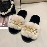 Metal Twist Chain Furry Warm Slippers ZFLX-FL-64