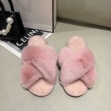 Plush Cross Strap Warm Rabbit Fur Slippers ZFLX-FL-74