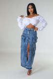 Fashion Denim High Waist Split Long Skirt LX-6011