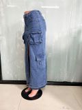Fashion Denim High Waist Split Long Skirt LX-6011