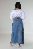 Fashion Denim High Waist Split Long Skirt LX-6011