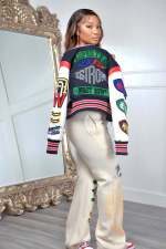 Fashion Print Patchwork Long Sleeve  Baseball Jacket NYF-8152