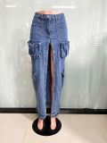 Fashion Denim High Waist Split Long Skirt LX-6011
