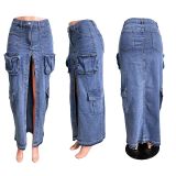 Fashion Denim High Waist Split Long Skirt LX-6011