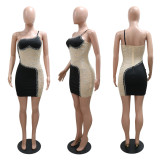 Mesh Patchwork Hot Drill Sling Mini Dress CYA-900756