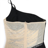Mesh Patchwork Hot Drill Sling Mini Dress CYA-900756