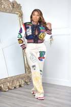 Fashion Print Patchwork Long Sleeve  Baseball Jacket NYF-8152