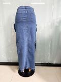 Fashion Denim High Waist Split Long Skirt LX-6011