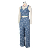 Sexy Denim Print Tank Tops And Pants Two Piece Set ZSD-0630