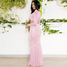 Long Sleeve Hot Drill Tight Tops And Fishtail Skirt 2 Piece Set NY-2856