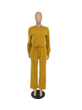 Solid Color Long Sleeve Loose Two Piece Pants Set YH-5331