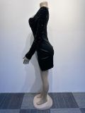 Plus Size Long Sleeve Sequin Split Mini Dress NY-2851