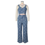 Sexy Denim Print Tank Tops And Pants Two Piece Set ZSD-0630