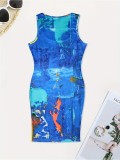 Plus Size Print Sleeveless Midi Dress SH-390591