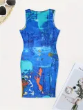 Plus Size Print Sleeveless Midi Dress SH-390591