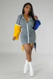 Fashion Zipper Hooded Patchwork Sleeve Bandage Dress YH-5303