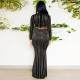 Long Sleeve Hot Drill Tight Tops And Fishtail Skirt 2 Piece Set NY-2856