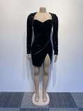Plus Size Long Sleeve Sequin Split Mini Dress NY-2851