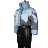 Casual Color Block Print Padded Cotton Jacket ZSD-0633