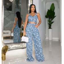 Sexy Denim Print Tank Tops And Pants Two Piece Set ZSD-0630