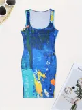 Plus Size Print Sleeveless Midi Dress SH-390591