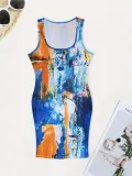 Plus Size Print Sleeveless Midi Dress SH-390591