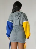 Fashion Zipper Hooded Patchwork Sleeve Bandage Dress YH-5303