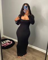 Solid Color Long Sleeve Slim Maxi Dress YH-5337