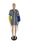 Fashion Zipper Hooded Patchwork Sleeve Bandage Dress YH-5303