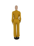 Solid Color Long Sleeve Loose Two Piece Pants Set YH-5331