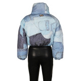 Casual Color Block Print Padded Cotton Jacket ZSD-0633