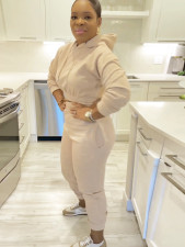 Casual Solid Hooded Sweatshirt And Pants 2 Piece Set YH-5329
