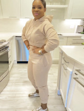 Casual Solid Hooded Sweatshirt And Pants 2 Piece Set YH-5329