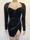 Plus Size Long Sleeve Sequin Split Mini Dress NY-2851