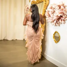 Plus Size Ruffles See Through Split Sling Maxi Dress NY-2829