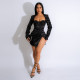 Plus Size Long Sleeve Sequin Split Mini Dress NY-2851