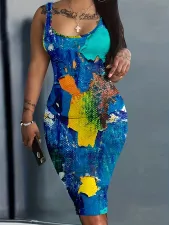 Plus Size Print Sleeveless Midi Dress SH-390591