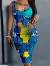 Plus Size Print Sleeveless Midi Dress SH-390591