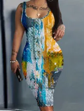 Plus Size Print Sleeveless Midi Dress SH-390591
