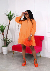 Solid Color Ruffles Sleeve Loose Midi Dress YH-5301