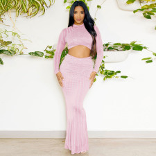 Long Sleeve Hot Drill Tight Tops And Fishtail Skirt 2 Piece Set NY-2856