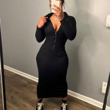 Solid Color Long Sleeve Zipper Hooded Maxi Dress YH-5314